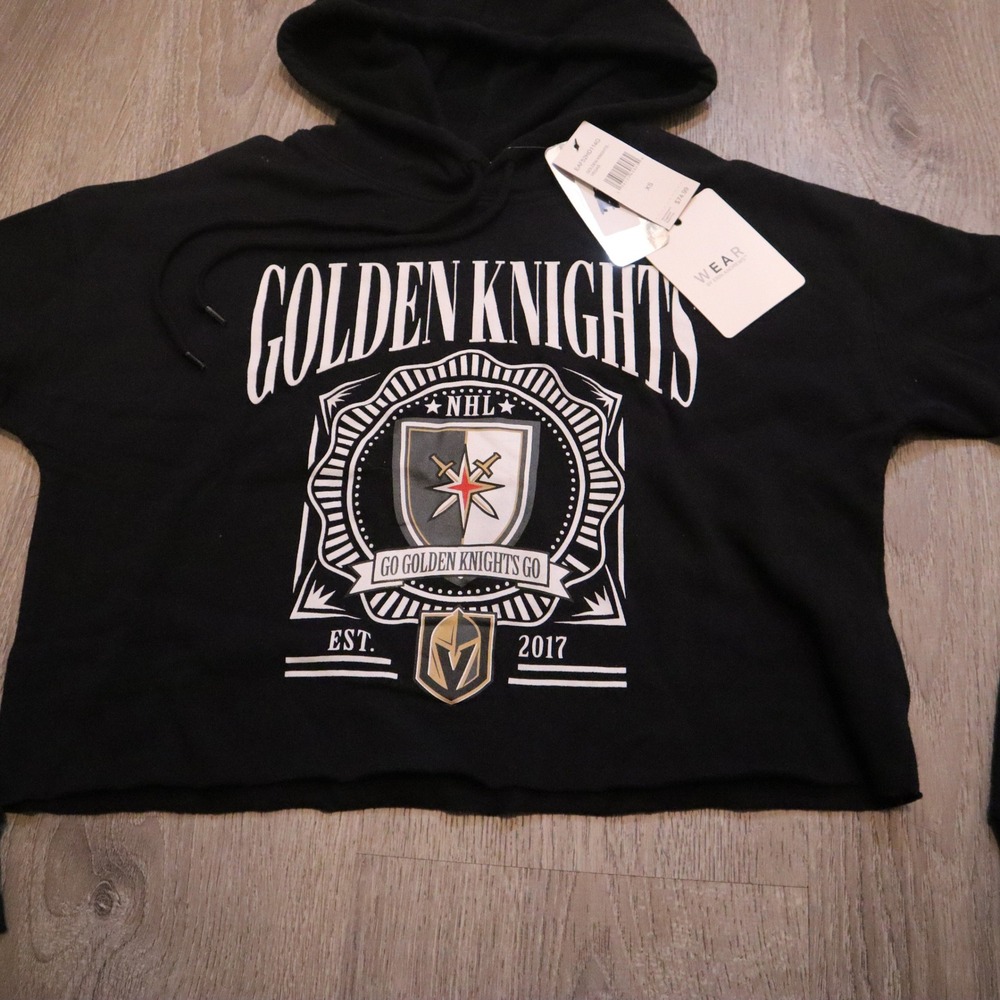 Wear By Erin Andrews Black Vegas Golden Knights Crop‎ Top Hoodie XS NHL